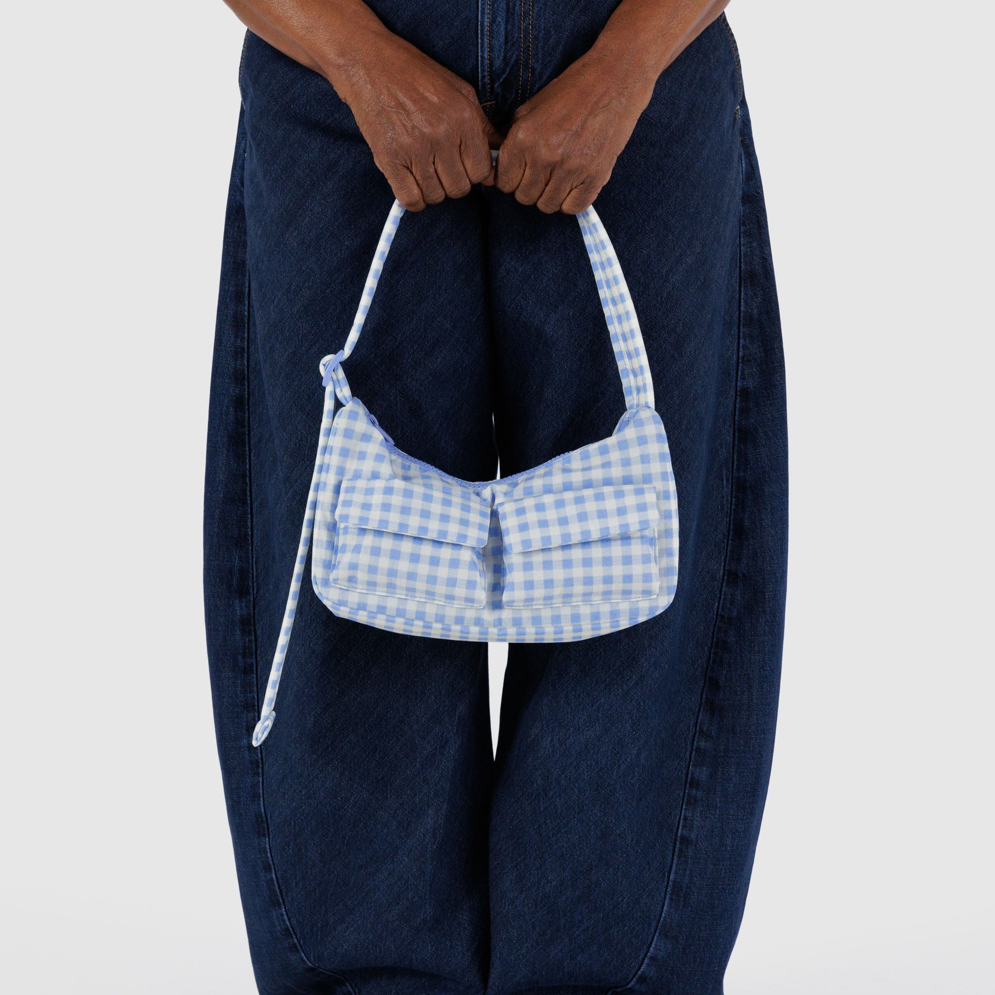 BAGGU Cargo Shoulder Bag (Light Blue Gingham)