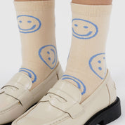 Crew Socks (Ecru Periwinkle Happy)