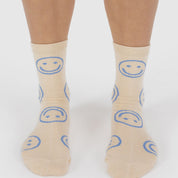 Crew Socks (Ecru Periwinkle Happy)