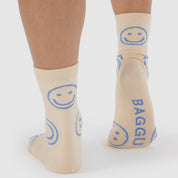 Crew Socks (Ecru Periwinkle Happy)