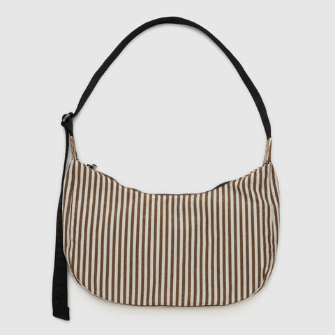 BAGGU Medium Nylon Crescent Bag (Brown Stripe)