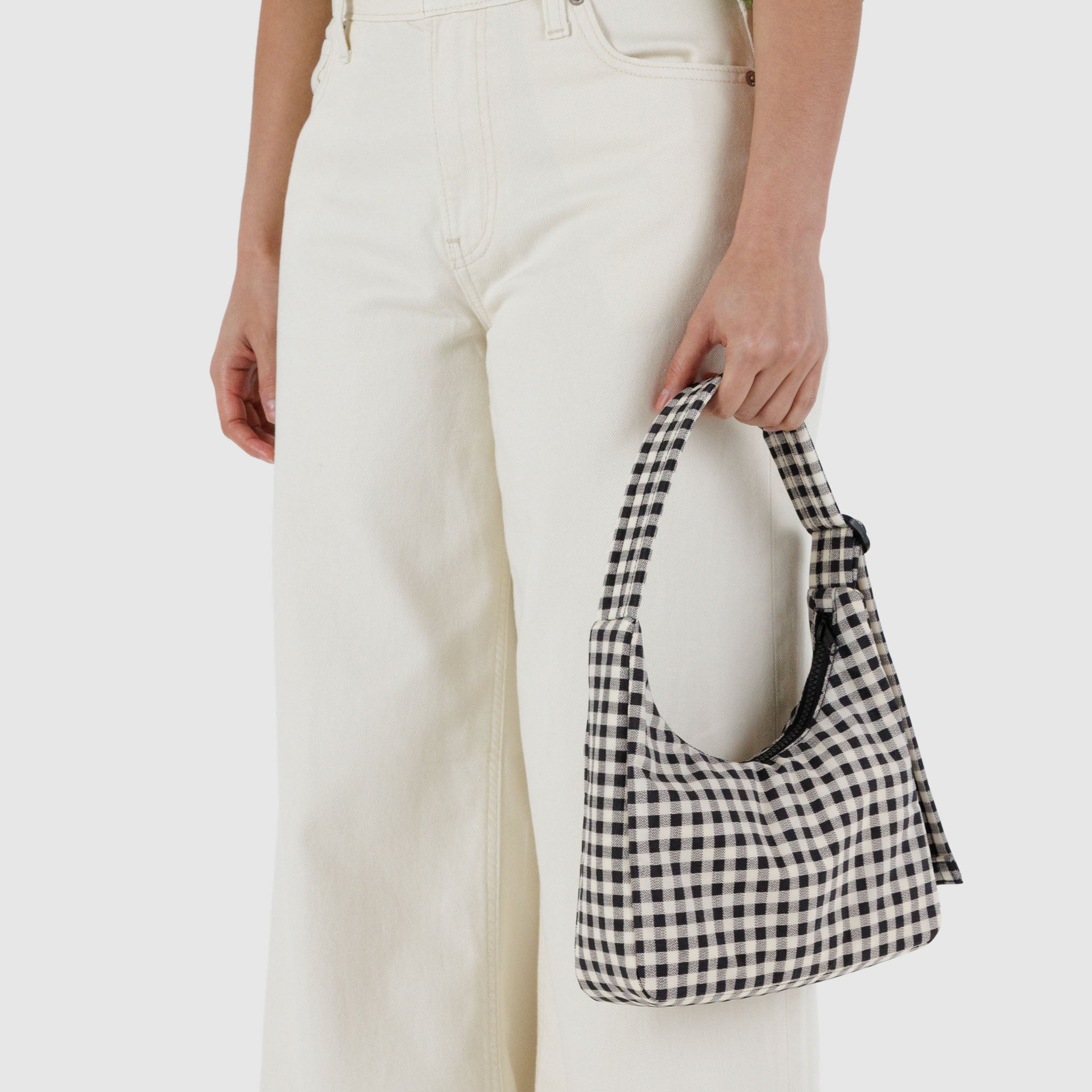 BAGGU Mini Nylon Shoulder Bag (Black & White Gingham)