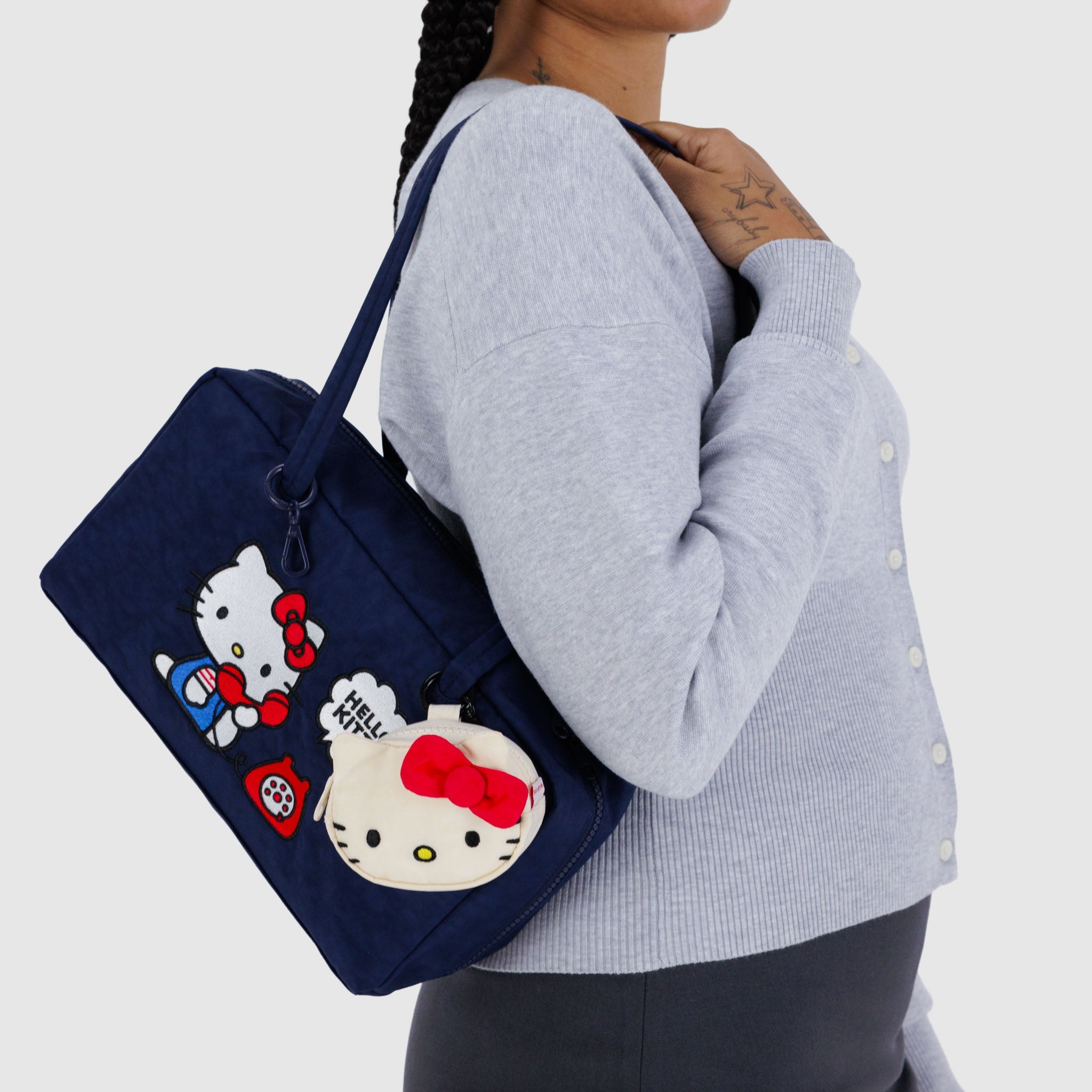 BAGGU Nylon Bowler Bag (Embroidered Hello Kitty Phone)