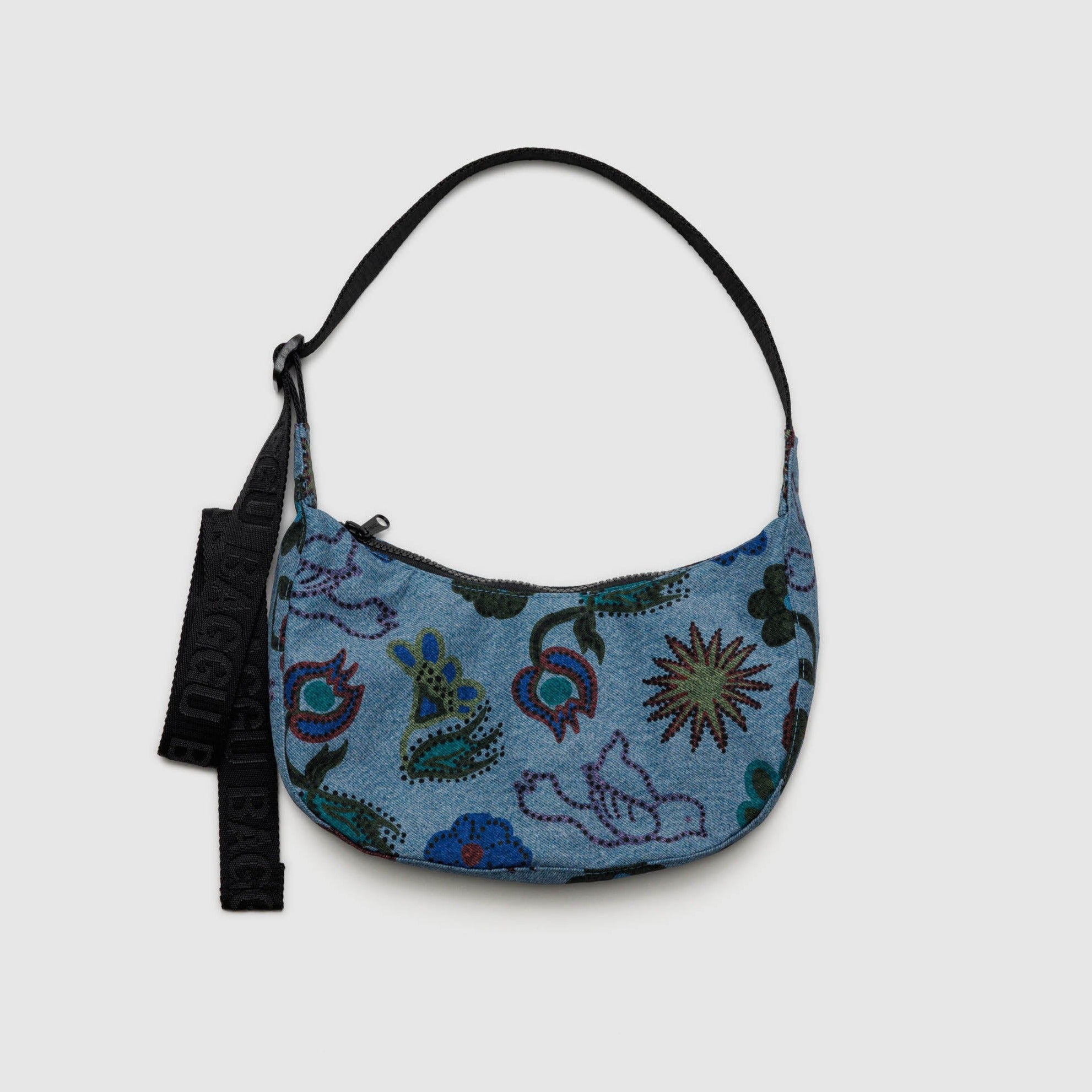 BAGGU Small Nylon Crescent Bag - Digital Denim Birds