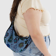 BAGGU Small Nylon Crescent Bag - Digital Denim Birds