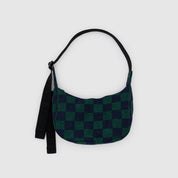 BAGGU Small Nylon Crescent Bag - Navy green Check