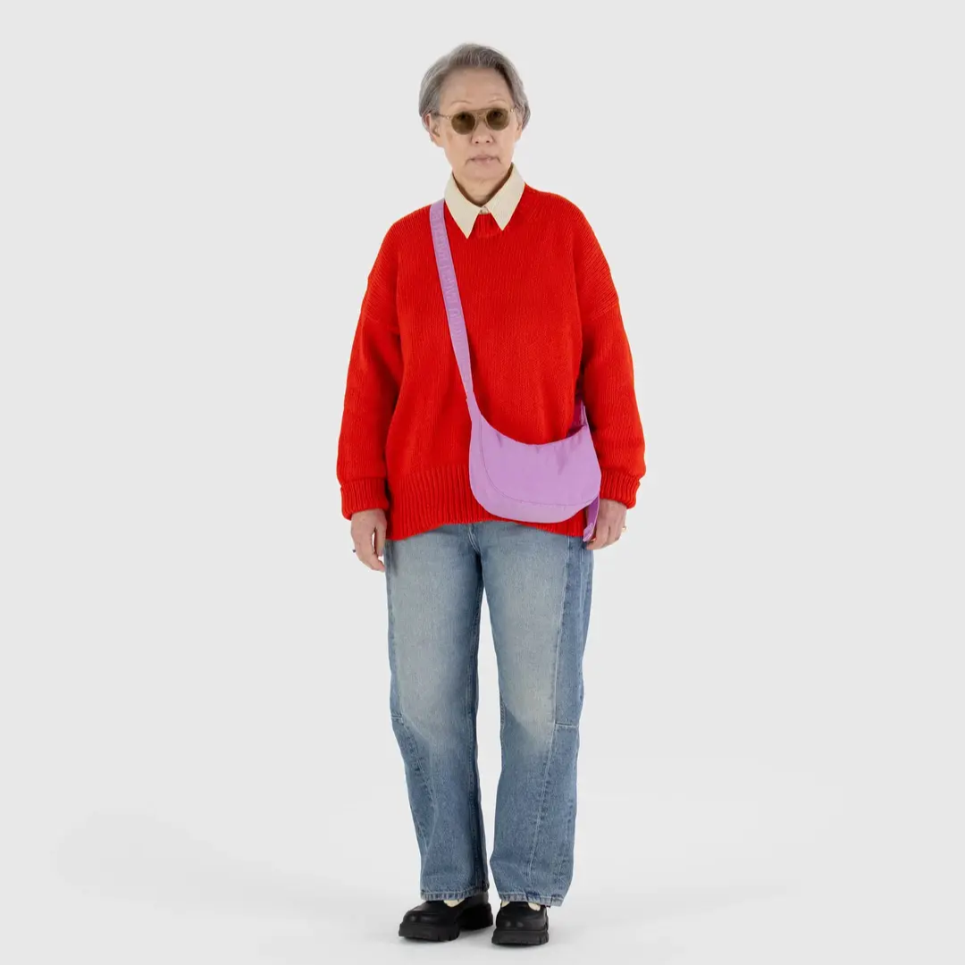 BAGGU Small Nylon Crescent Bag (Peony)