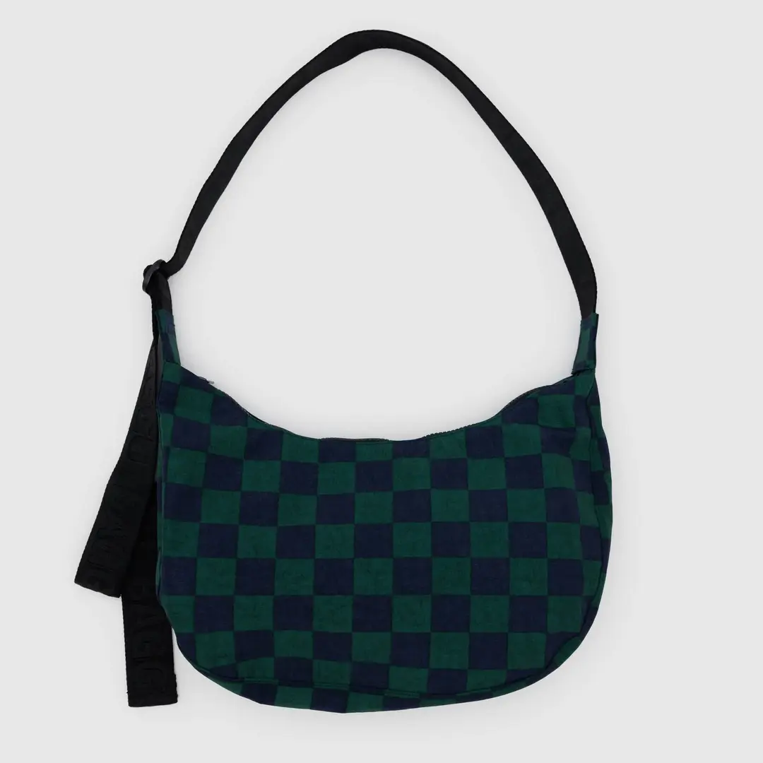 BAGGU Medium Crescent Bag (Navy Green Check)