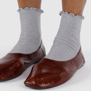 BAGGU Lettuce Edge Sock Set Of 2 - Heather Grey & Black