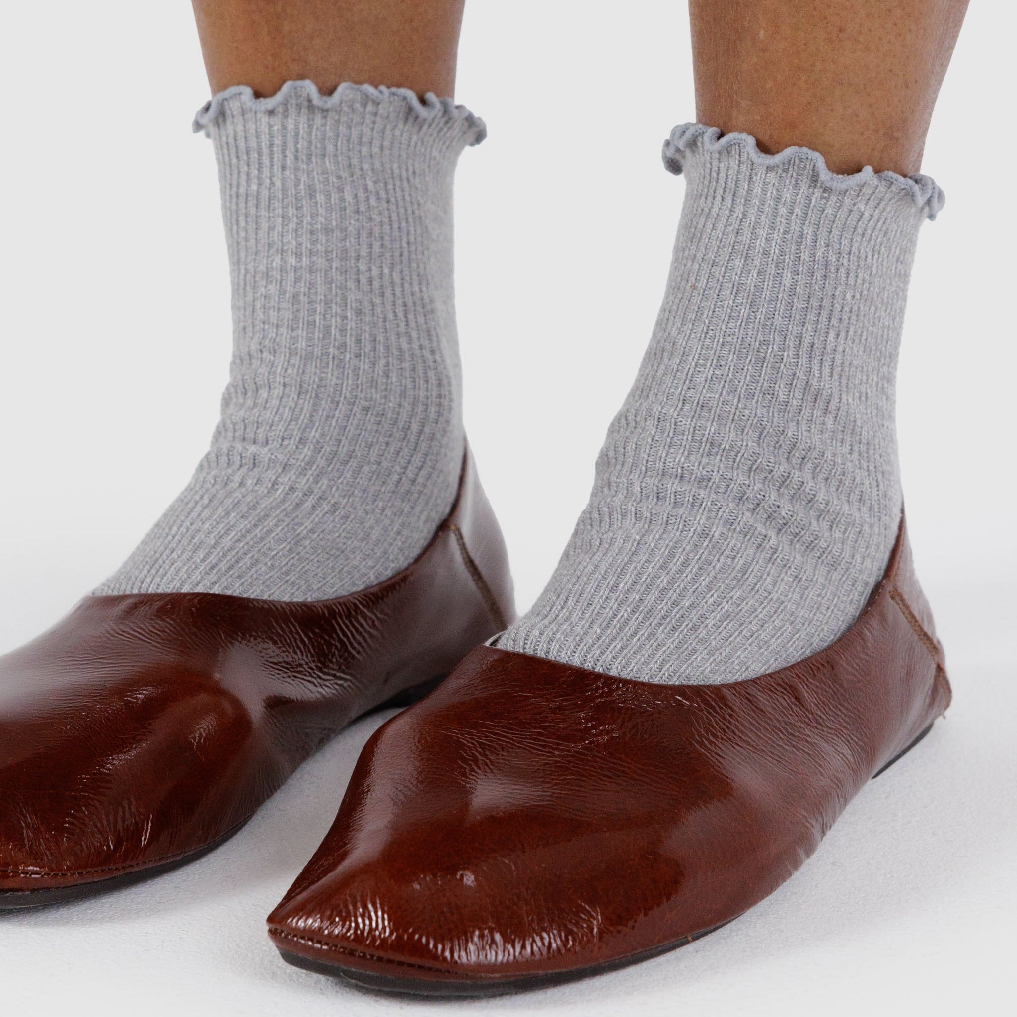 BAGGU Lettuce Edge Sock Set Of 2 - Heather Grey & Black