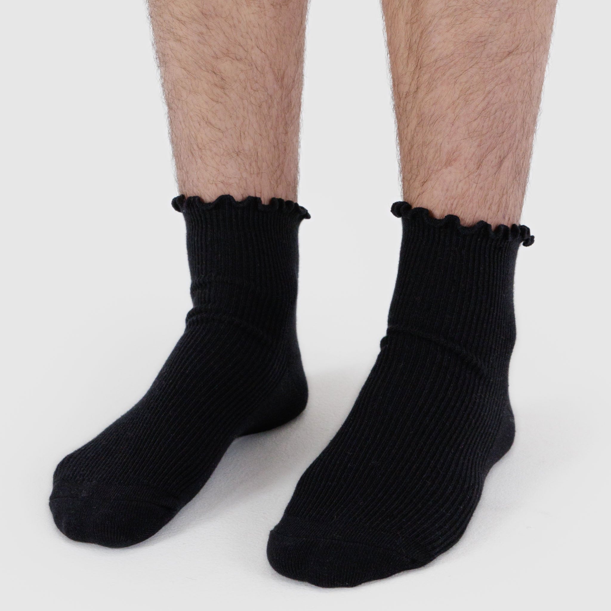 BAGGU Lettuce Edge Sock Set Of 2 - Heather Grey & Black