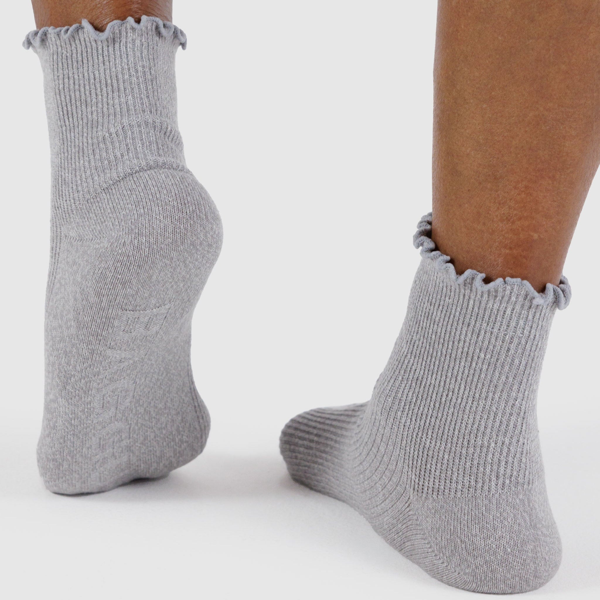 BAGGU Lettuce Edge Sock Set Of 2 - Heather Grey & Black