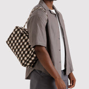 BAGGU Medium Nylon Bowler Bag (Blurred Gingham Brown)