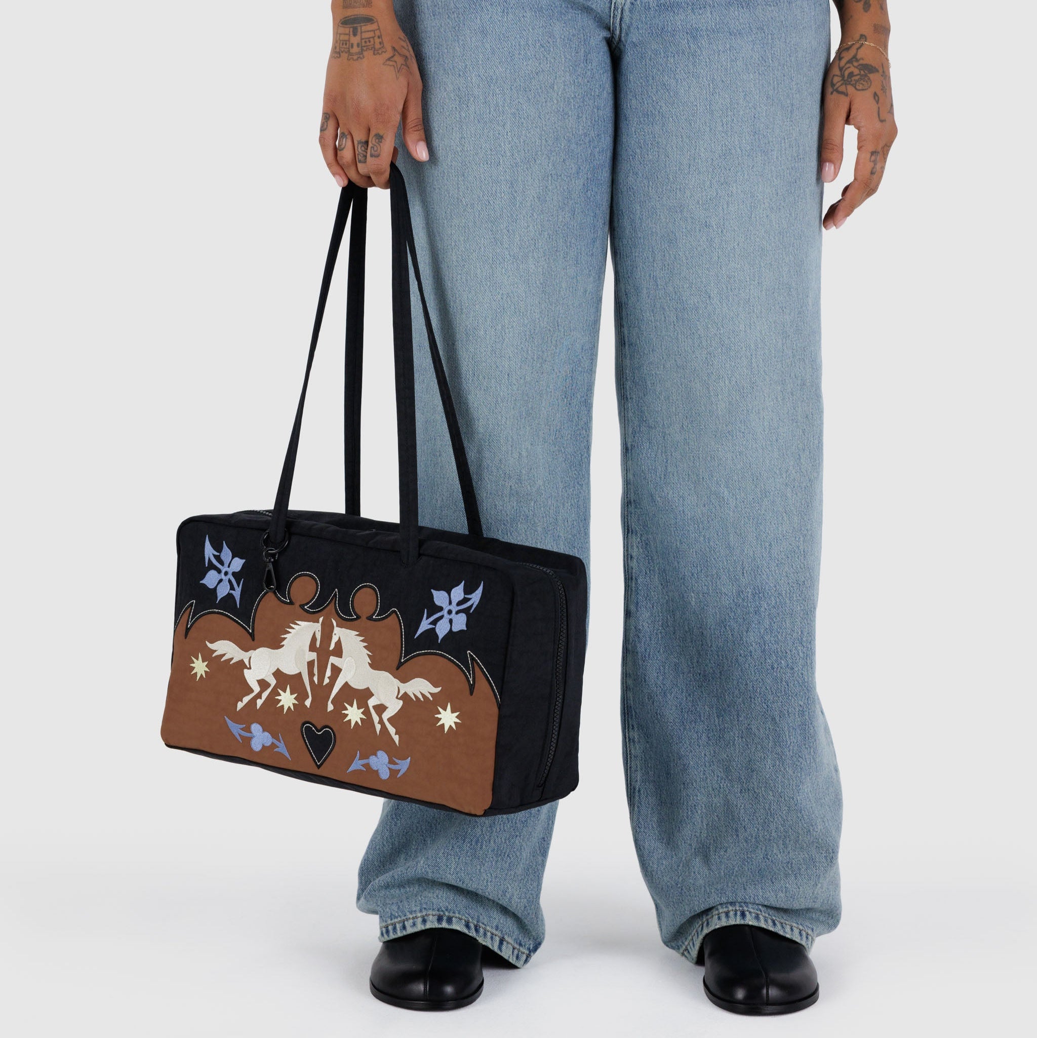 BAGGU Medium Nylon Bowler Bag (Western Appliqué)