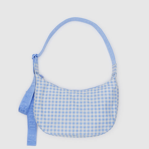 BAGGU Medium Crescent Bag (Light Blue Gingham)