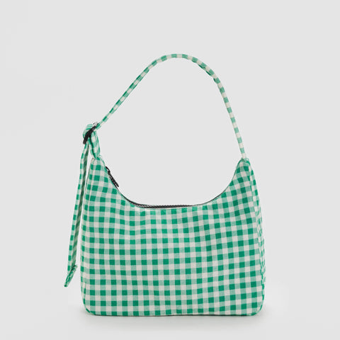 BAGGU Mini Nylon Shoulder Bag (Green Gingham)