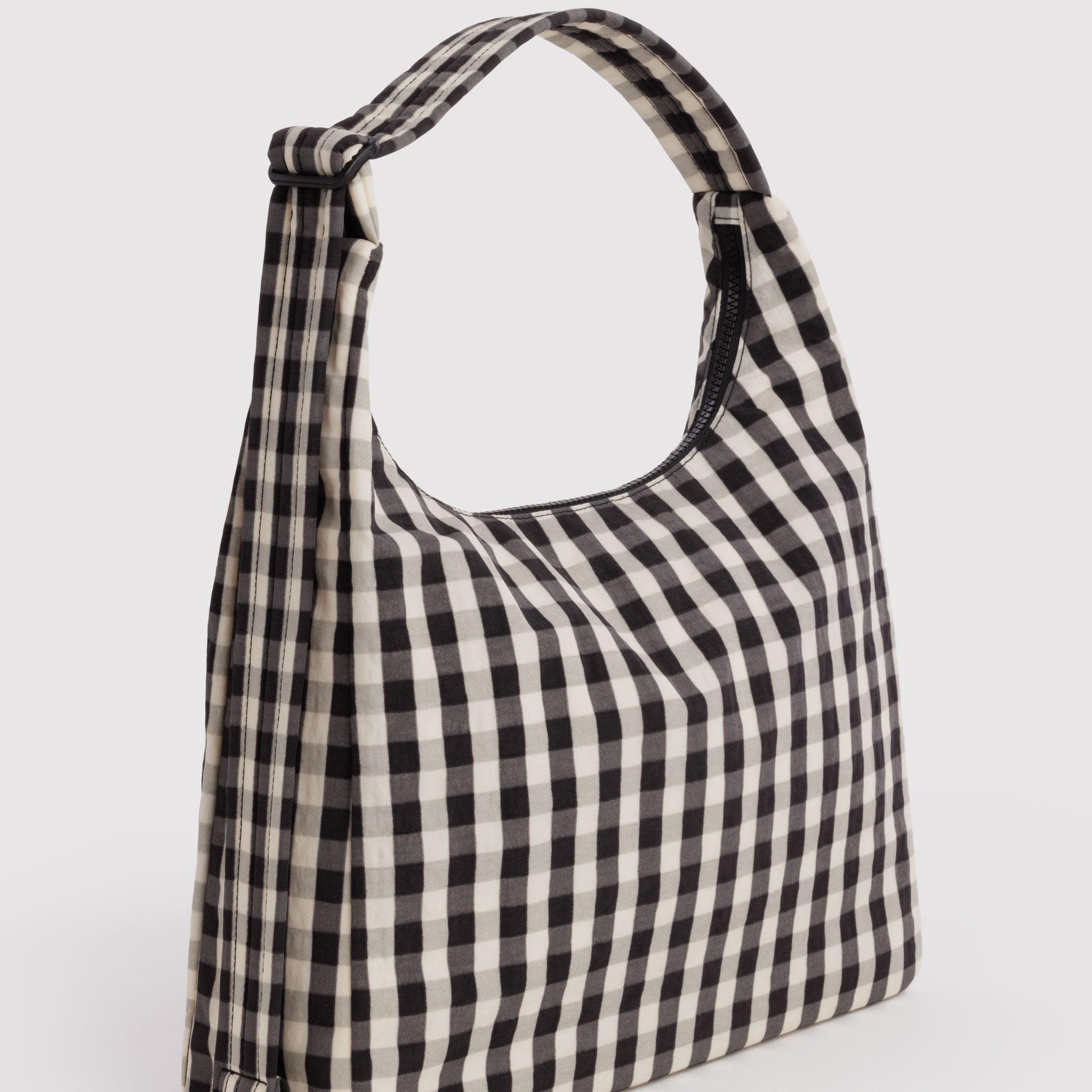 BAGGU Nylon Shoulder Bag (Black and Cream Gingham)