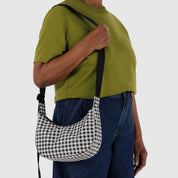 BAGGU Small Nylon Crescent  Bag - Black & White Gingham