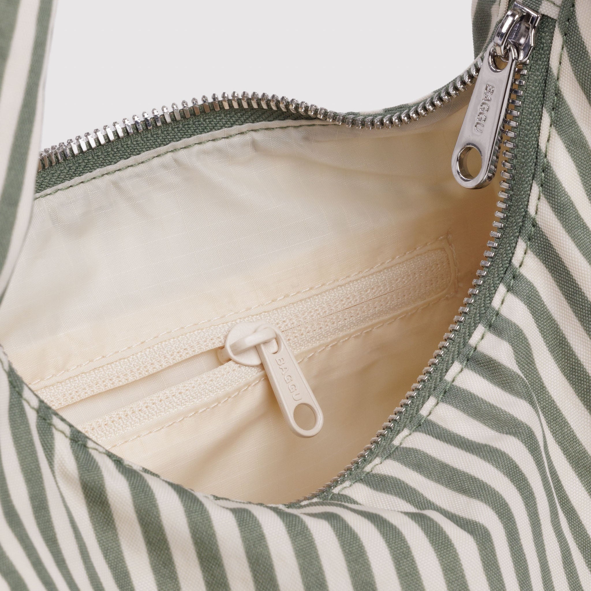 BAGGU Small Nylon Meringue Bag (Sage Stripe)