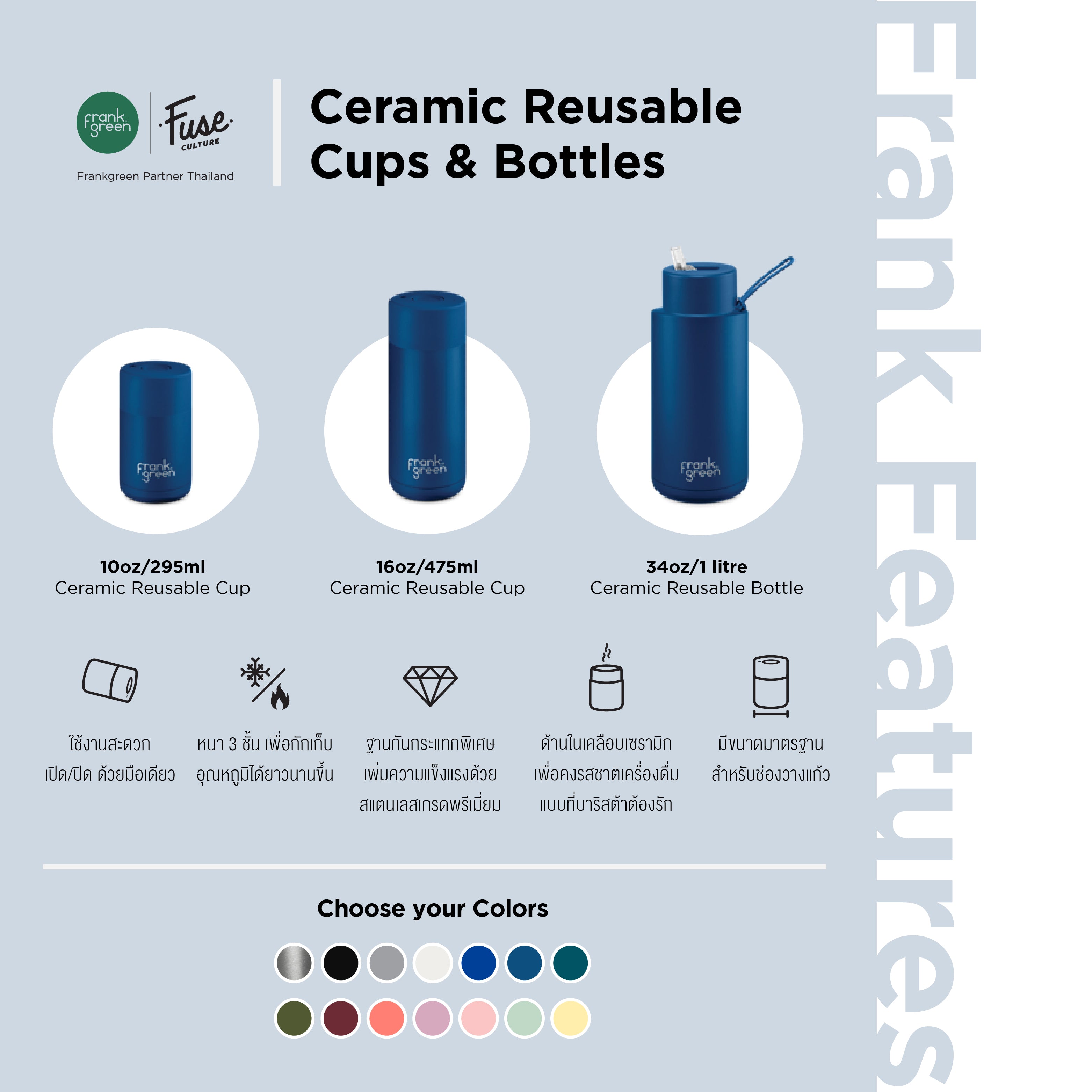 FrankGreen: Ceramic Bottles Black 34oz (Straw Lid)