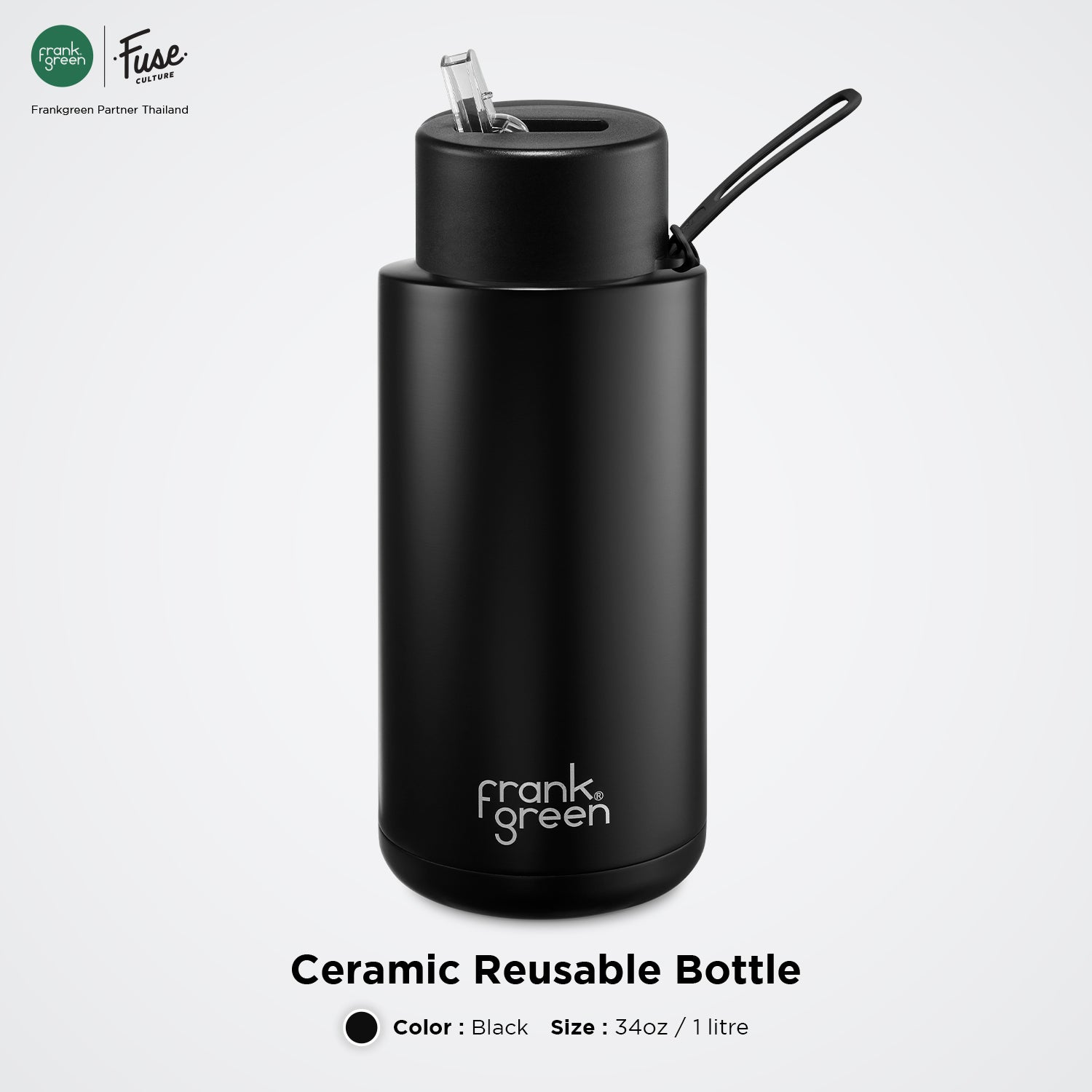 FrankGreen: Ceramic Bottles Black 34oz (Straw Lid)